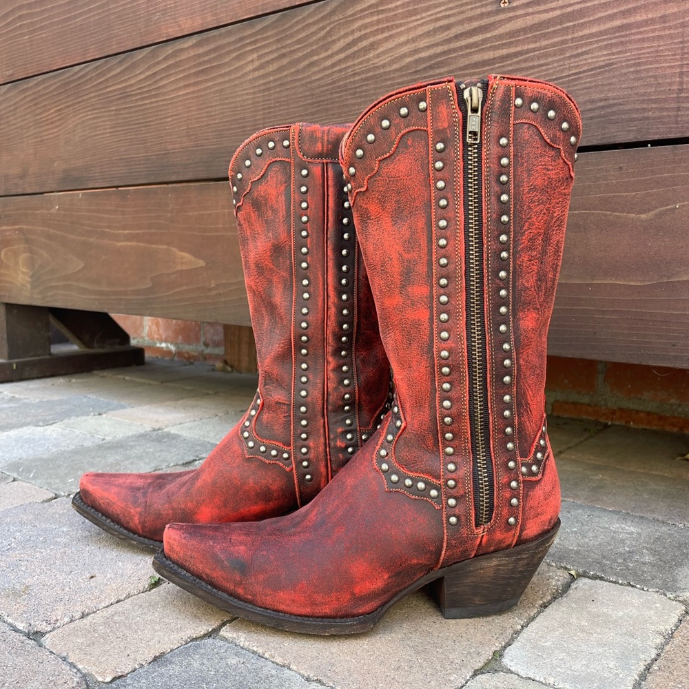 Dan Post Red Leather Studded  Cowboy Boots